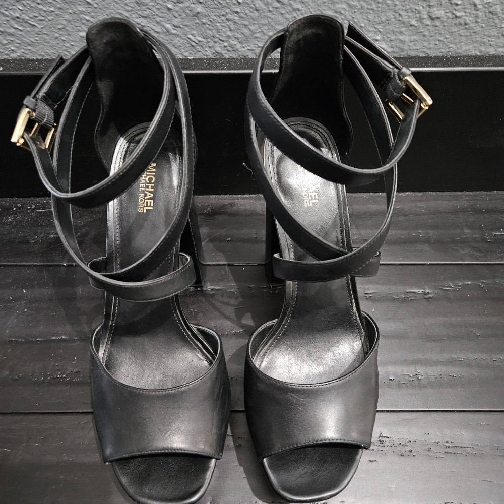 Michael Kors Black Platform Strappy Heels Size 9 Women's